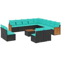 vidaXL 14-delige loungeset voor de tuin met kussens, zwart kunststof vlechtwerk