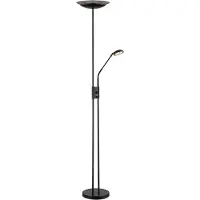 Globo LED uplighter vloerlamp woonkamerlamp slaapkamerlamp, metaal zwart glas rookkleurig kunststof, dimbaar leesarm draaibaar Flexo, 18W 1140lm 3000K warm wit, H 178,5 cm
