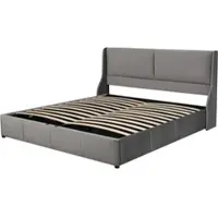 OKWISH Tweepersoonsbedden - 180x200 cm - Gestoffeerd Bed Met Opbergruimte Onder Het Bed - Hydraulisch Functiebed Met Kussenhoofdbord - Fluweel - Grijs