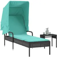 vidaXL Ligstoel met luifel en tafel zwart poly rattan