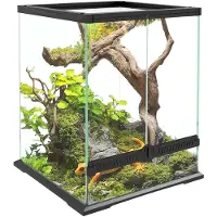 PawHut Terrarium für Reptilien Reptil Fütterungsbox mit Anti-Flucht-Design, Belüftung 120L Glasterrarium mit Kabelmanagement für Amphibien Spinne Metall Schwarz 45 x 45 x 60 cm