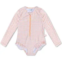 Swim Essentials - UV badpak meisjes met lange mouwen - 0-12 Jaar - Roze - Blokjesprint - baby