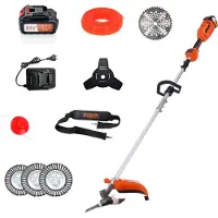 Kibani Accu Bosmaaier - 3x onkruidborstel 15CM - Incl. 21V Accu en Oplader - Elektrische Bosmaaier - met Maaidraad, Zaagblad en Draadkop - Grastrimmer - Kantenmaaier