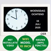 OER Dementieklok - Groot Scherm (10 Inch) - Kalenderklok voor Senioren - Automatische Wissel Zomer en Wintertijd - Digitaal & Analoog - Schrijf Eigen Meldingen/Alarmen - Extra Wifi Functies - Wit