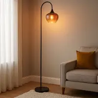 Globo Lighting Vloerlamp Gebogen vloerlamp Woonkamerlamp Vloerlamp gebogen glas koper, metaal zwart, 1x E27, LxBxH 39 x 25 x 150 cm