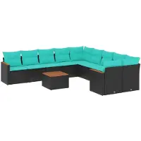 vidaXL 11-delige loungeset voor buiten met kussens, zwart kunststof vlechtwerk