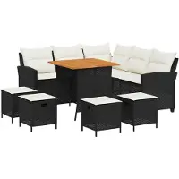 vidaXL 6-delige loungeset voor de tuin met kussens, L-vormig, zwart, polyrotan