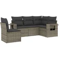 vidaXL 5-delige tuinbankset met kussens grijs poly rattan
