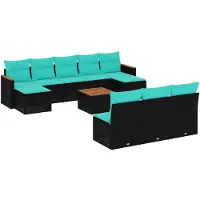 vidaXL 11-delige tuinbankset met kussens, zwart polyrotan