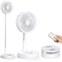 VHV -Draadloze Statiefventilato- Stille Tafelventilator en Staande Ventilator - Opvouwbaar en USB Oplaadbaar - 4 Snelheden en Timer - Wit