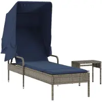 vidaXL Ligstoel met luifel en tafel grijs poly rattan