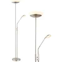 Globo LED vloerlamp uplighter woonkamerlamp slaapkamerlamp, metaal glas kunststof nikkel gesatineerd, dimbaar flexo draaibaar, 18W 1370lm 3000K warm wit, H 180 cm