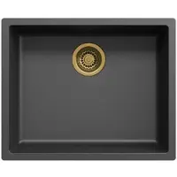 Pure.Sink Zwarte spoelbak 50x40cm onderbouw en opbouw met gouden plug 1208968037