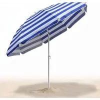 Cheqo Strandparasol Blauw/Wit Gestreept - Knikbare en Kantelbare Parasol - Tuinparasol Verstelbaar in Hoogte - Parasol met Draagtas - UV Werende Zonwering voor Strand, Tuin, Balkon en Camping