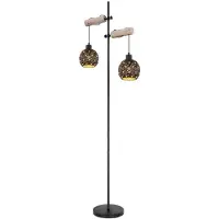 Globo Vloerlamp Vloerlamp vintage hout woonkamer in hoogte verstelbaar met kristallen kappen, metaal, 2x E27 fitting, LxBxH 54x25x168 cm