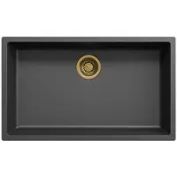 Pure.Sink Zwart grote spoelbak 70x40cm onderbouw en opbouw met automatische gouden plug 1208971864
