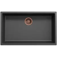 Pure.Sink Zwart grote spoelbak 70x40cm onderbouw en opbouw met automatische koperen plug 1208971863