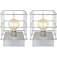 Globo Lighting Tafellamp Tafellamp Nachtlamp Slaapkamerlamp, industriële metalen rasterwerk kap zink-kleurig, E27 fitting, LxBxH 20x20x26.5cm, set van 2
