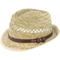 Herman Chapeau paille naturelle verte petit bord relevé à l'arrière avec une ceinture imitation cuir