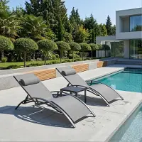 PURPLE LEAF Tweepersoons Aluminium Tuinligstoel Met Kussen – Wind- en Weerbestendig – Draagvermogen 150 kg – Met Zijtafel – Grijs