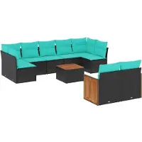 vidaXL 10-delige loungeset voor de tuin met kussens, zwart kunststof vlechtwerk
