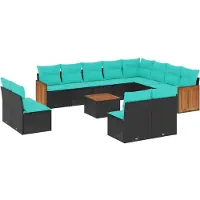 vidaXL 13-delige loungeset voor de tuin met kussens, zwart kunststofvlechtwerk
