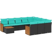 vidaXL 11-delige loungeset voor buiten met kussens, zwart kunststof vlechtwerk
