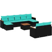 vidaXL 10-delige loungeset voor de tuin met kussens, zwart kunststof vlechtwerk