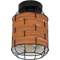 Globo Plafondlamp Woonkamerlamp Eetkamerlamp Woonkamerlamp, metaal zwart hout look, E27 fitting, DxH 15x22cm