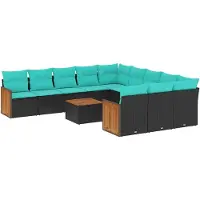 vidaXL 12-delige loungeset voor de tuin met kussens, zwart kunststof vlechtwerk