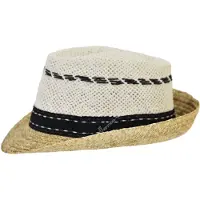 Herman chapeau petit bord avec la tête en paille papier ajourée blanc et son bord en paille naturelle