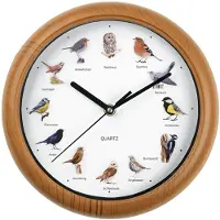 Easymaxx wandklok met 12 zingende vogelliedjes met levensechte vogelmotieven | Automatische uitschakeling tussen 21.00 en 5.00 uur | Houten frame [AA-batterijen vereist]