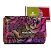Peterson damesportemonnee van leer met bloemenprint, RFID-bescherming, paars, 14x9 cm