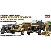 ACADEMY Modelbouwpakket Militaire voertuigen - 13416 Light Vehicles Allied - Axis WWII - Sd.Kfz.2 - Jeep Willy - Militaire Voertuigen Plastic - 1:72 - Modelbouw