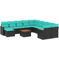 vidaXL 12-delige tuinbankset met kussens van zwart polyrotan