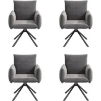 STILVORA Eetkamerstoel – Draaibare Fauteuil – Set Van 4 – Met Armleuningen En Lendensteun – Voor Eetkamer En Werkkamer – Velvet Grijs