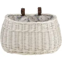 TheWickerStories The Wicker Stories – Rieten fietsmand in whitewash met lavendel binnenvoering – Met leren riemen van 21 cm – Handgemaakt in Europa – Voor montage aan het stuur – Licht
