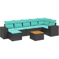 vidaXL 8-delige loungeset voor de tuin met kussens, zwart kunststof vlechtwerk