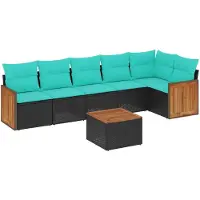 vidaXL 7-delige loungeset voor buiten met kussens, zwart kunststofvlecht