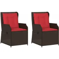 vidaXL Ligstoelen voor in de tuin 2 st met kussens bruin poly rattan