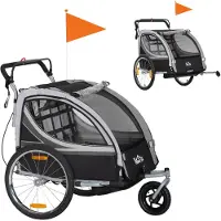 HOMCOM -Kinderfahrradanhänger-Stahl, Polyester-142L x 75B x 101H cm-Grau+Schwarz