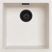 Pure.Sink Zand Wit Creme Spoelbak 40x40 cm Onderbouw, Opbouw en Vlakinbouw met Mat Zwarte Plug 1208970540