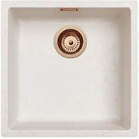Pure.Sink Zand Wit Creme Spoelbak 40x40 cm Onderbouw, Opbouw met Koperen Plug 1208970543