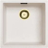 Pure.Sink Zand Wit Creme Spoelbak 40x40 cm Onderbouw, Opbouw en Vlakinbouw met Gouden Plug 1208970542