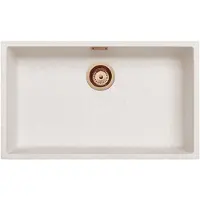 Pure.Sink Zand wit grote spoelbak 70x40cm onderbouw en opbouw met automatische koperen plug 1208971937