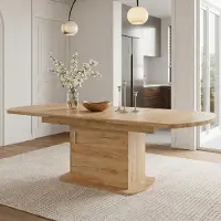 Flieks Uittrekbare, ovale eettafel met opbergruimte, multifunctionele eettafel met zilveren handgreep, keukentafel 140-200 cm, eikenkleur