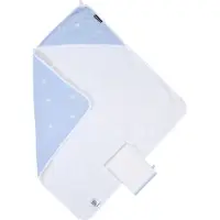 Childhome Badcape + Washandje – Flower Collection – 80x80 cm – Wit/Blauw – Extra Zacht & Absorberend – 100% Katoen