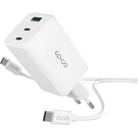 EPICO UltraBoost EA40, 65W GaN netadapter met 1,2 meter USB-C naar USB-C kabel - wit