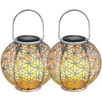 Globo Solarlamp outdoor solarlamp oosterse LED solar lantaarn buiten, lichteffect flower of life, 1x LED warm wit, DxH 20x29 cm, set van 2