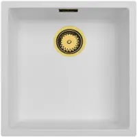 Pure.Sink Witte spoelbak 40x40cm onderbouw en opbouw met automatische gouden plug 1208971894